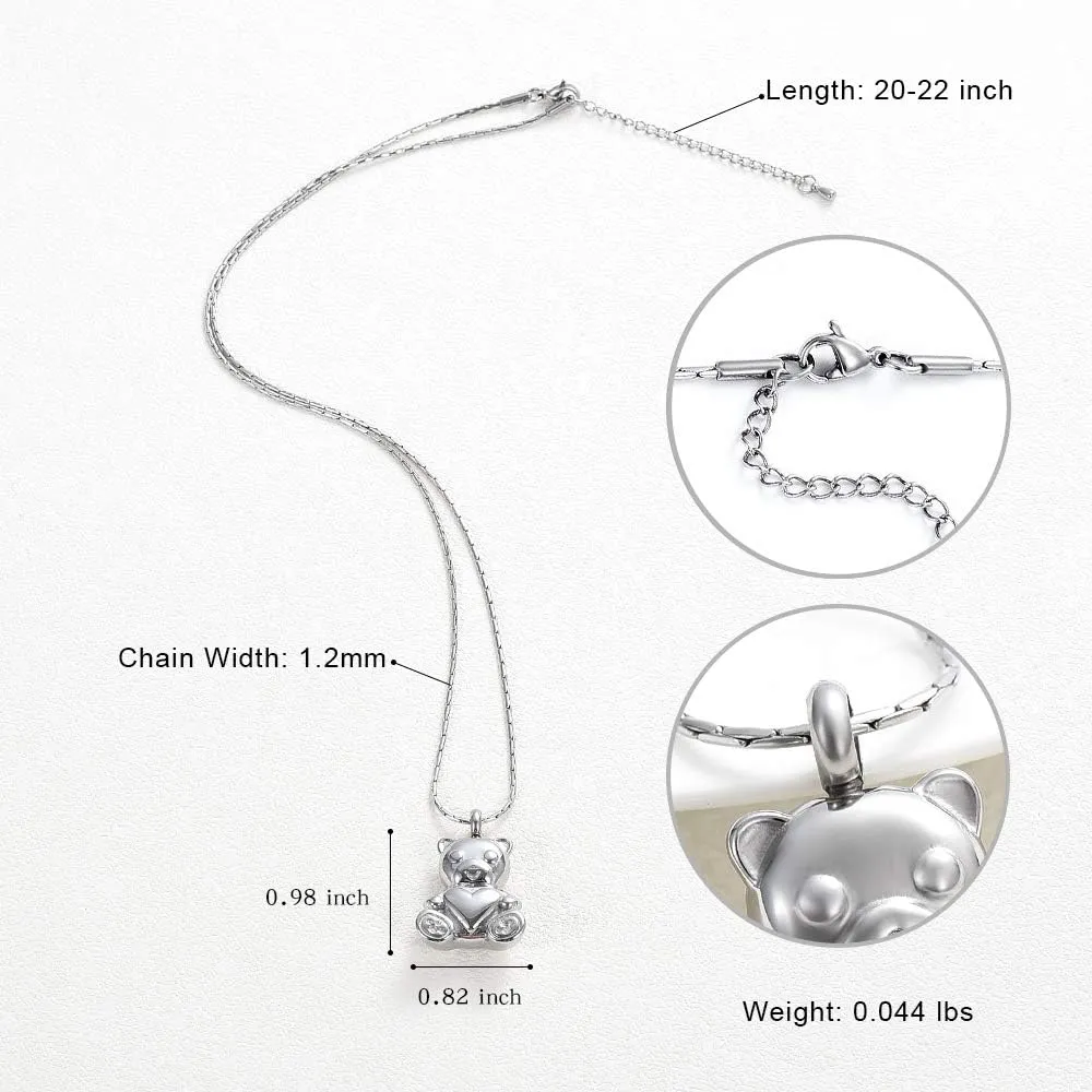 constantlife Cremation Jewelry Ashes Necklace Stainless Steel Teddy Bear Hold Heart Pet Urn Memorial Pendant Funeral Keepsake