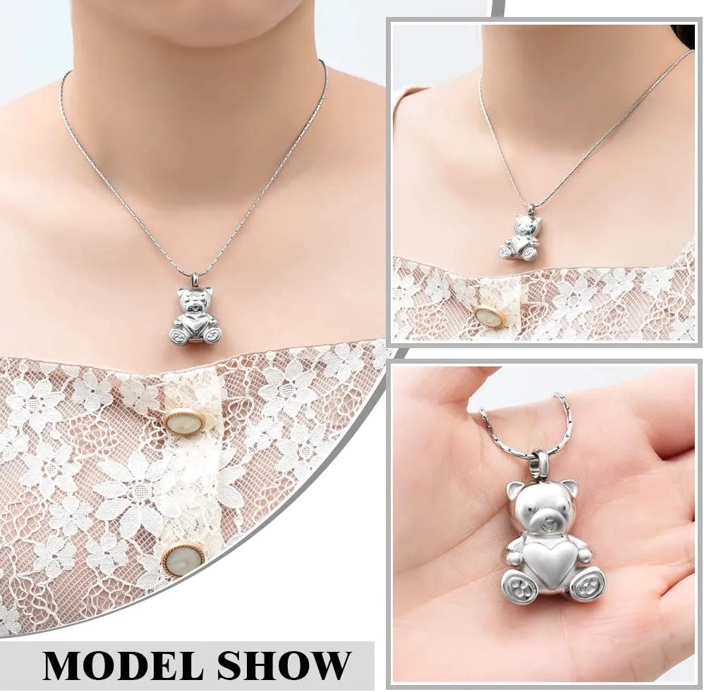 constantlife Cremation Jewelry Ashes Necklace Stainless Steel Teddy Bear Hold Heart Pet Urn Memorial Pendant Funeral Keepsake
