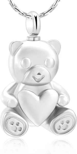 constantlife Cremation Jewelry Ashes Necklace Stainless Steel Teddy Bear Hold Heart Pet Urn Memorial Pendant Funeral Keepsake