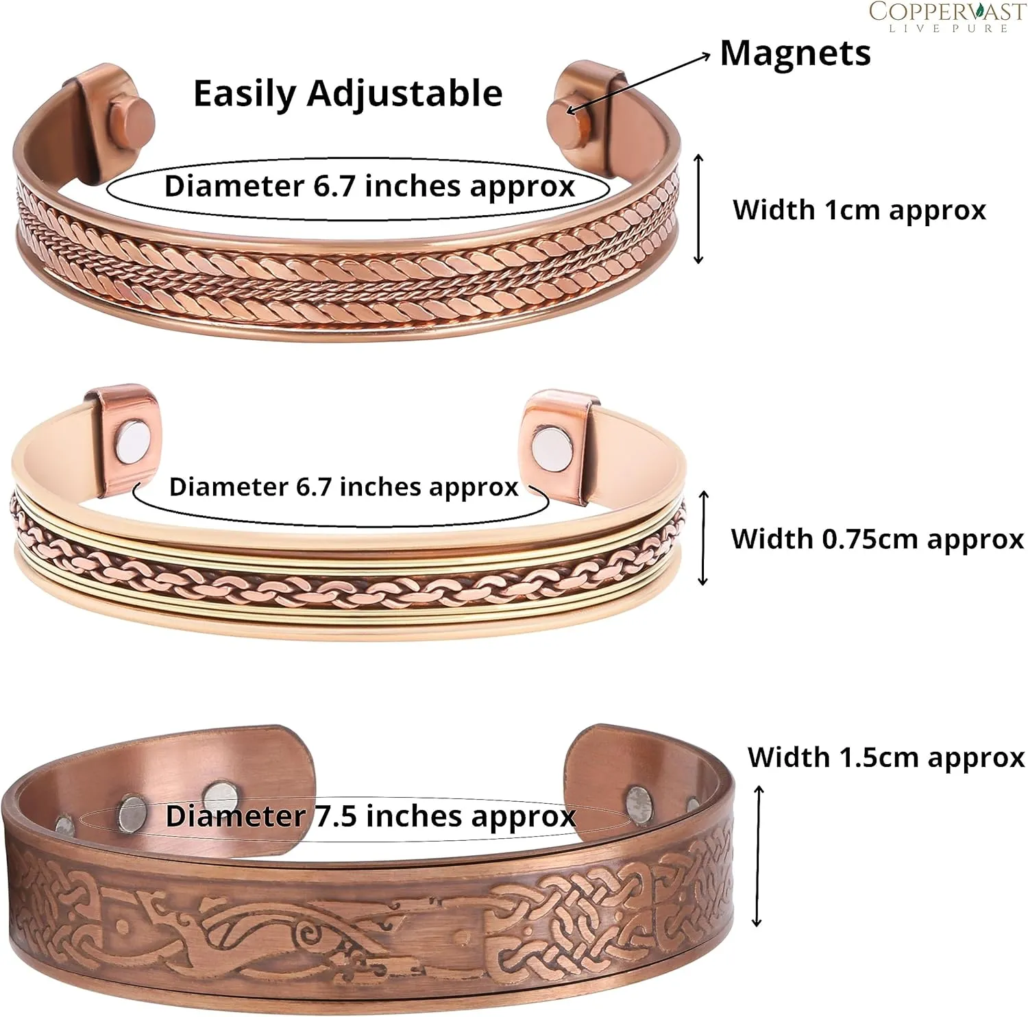 Copper Bracelets- for Men and Women| Set of 3 with Gift Box |Handmade 100% Copper| Gift for Women and Men