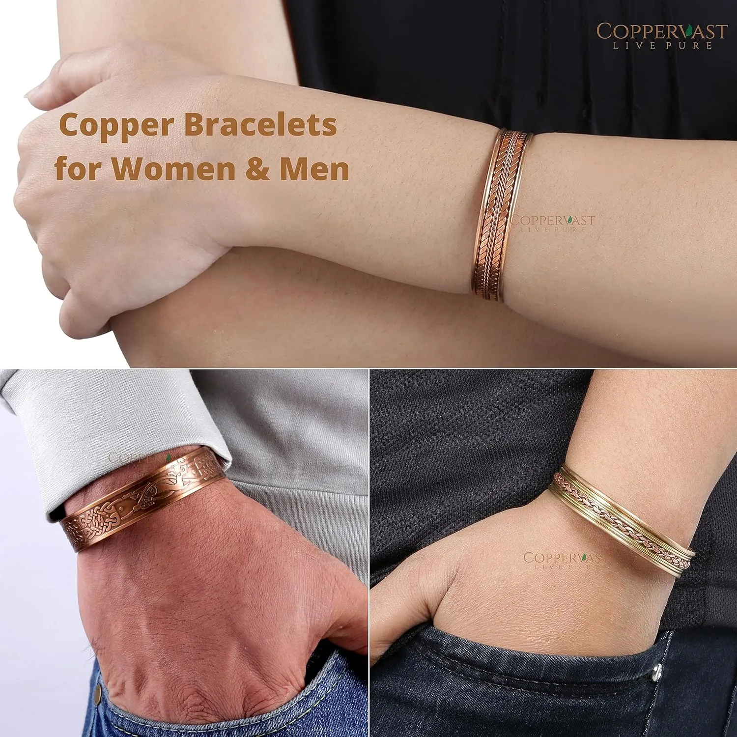 Copper Bracelets- for Men and Women| Set of 3 with Gift Box |Handmade 100% Copper| Gift for Women and Men