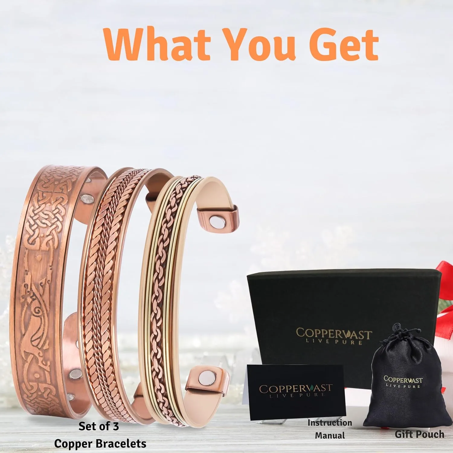 Copper Bracelets- for Men and Women| Set of 3 with Gift Box |Handmade 100% Copper| Gift for Women and Men