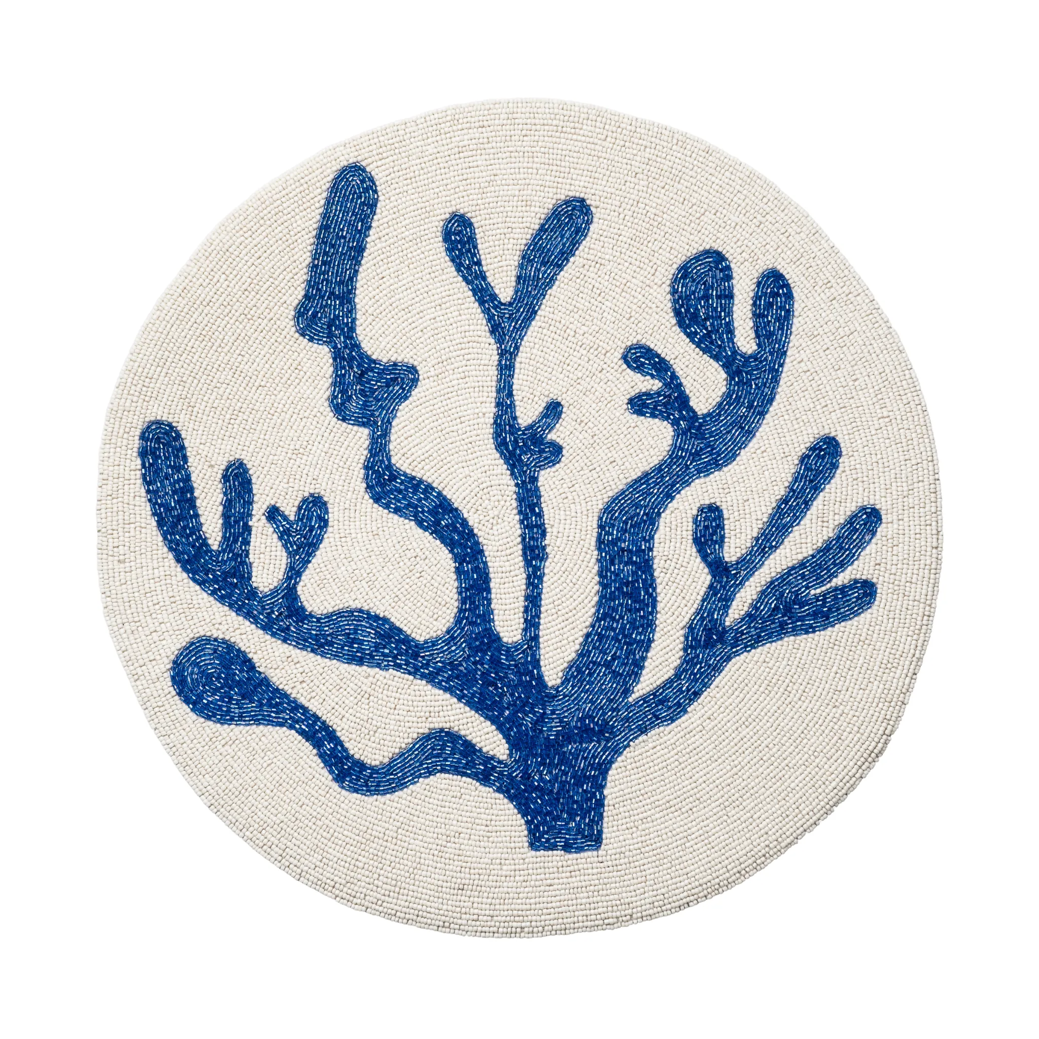 Coral Hand Beaded Placemat, Cobalt