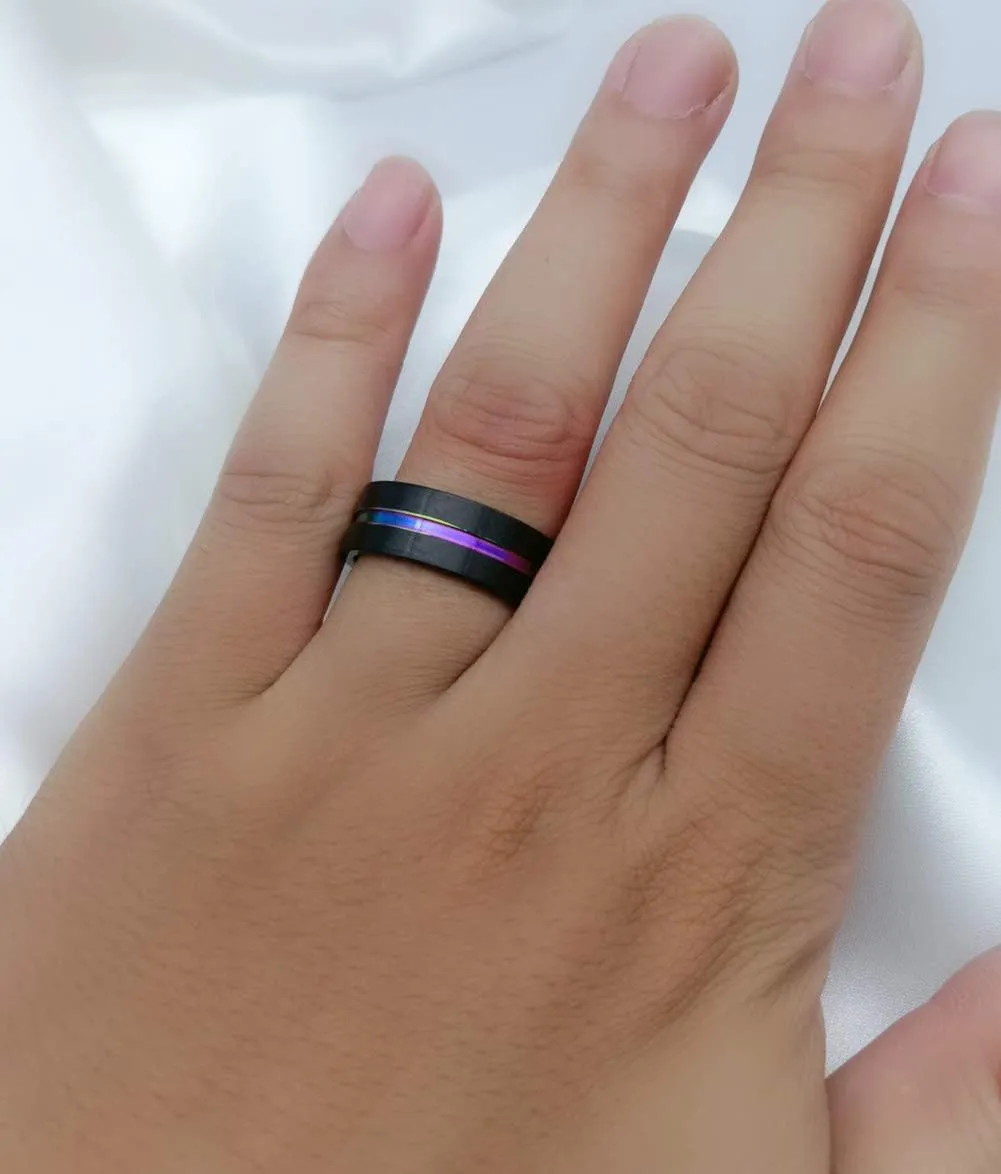 Couple Rings Black Plated Purple Cz Womens Wedding Ring Sets Tungsten Mens Wedding Band (Please Buy 2 Rings for 1 Pair)