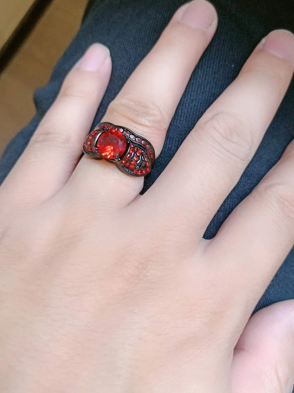 Couple Rings Black Plated Round Red Cz Womens Wedding Ring Sets Skull Ring Titanium Steel Man Wedding BandsPlease Buy 2 Rings for 1 Pair