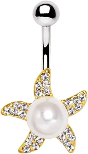 Covet Jewelry Gold Plated Pearl Accent Starfish Navel Ring