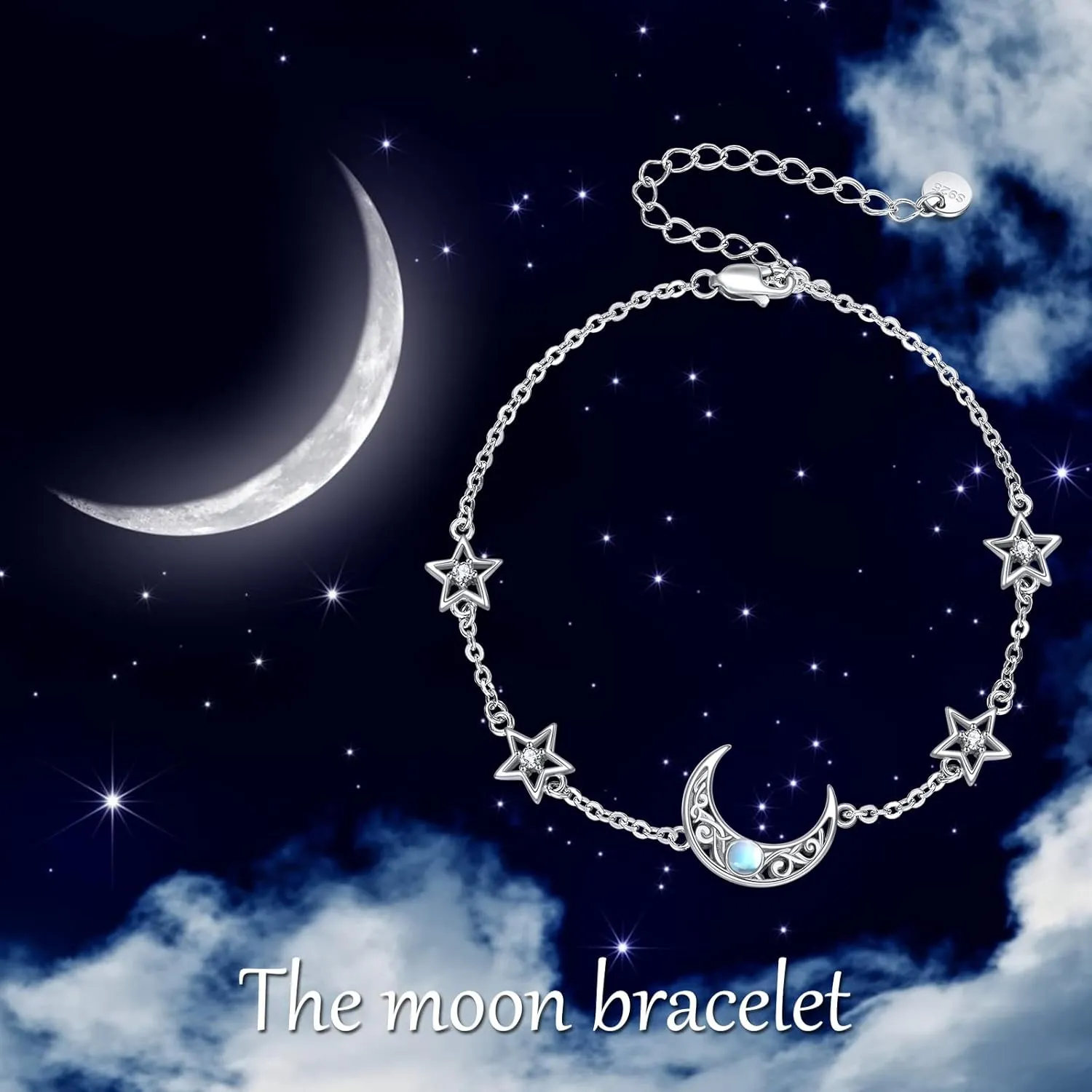 CRMAD Moonstone Moon/Star/Daisy/Turquoise/Rose Flower/Cat/Star/Hecate/Airplane/Pearl/Chakra/Rose Pearl/Butterfly/Wave/Starfish Anklet for Women Sterling Silver Anklet Irish Jewelry