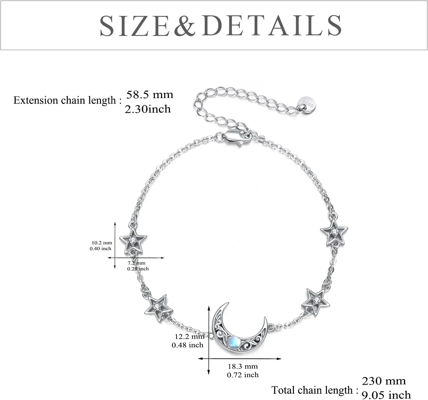 CRMAD Moonstone Moon/Star/Daisy/Turquoise/Rose Flower/Cat/Star/Hecate/Airplane/Pearl/Chakra/Rose Pearl/Butterfly/Wave/Starfish Anklet for Women Sterling Silver Anklet Irish Jewelry