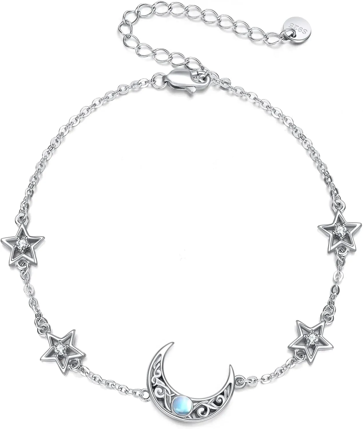 CRMAD Moonstone Moon/Star/Daisy/Turquoise/Rose Flower/Cat/Star/Hecate/Airplane/Pearl/Chakra/Rose Pearl/Butterfly/Wave/Starfish Anklet for Women Sterling Silver Anklet Irish Jewelry