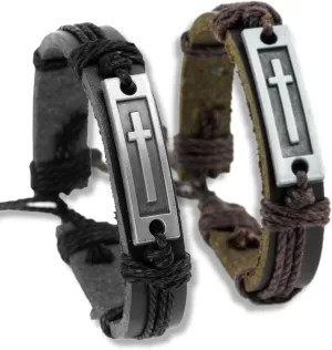 Cross Bracelets 2 Pack: Confirmation Gifts for Men Teenagers Adjustable Wrap Bracelet 2-Pack