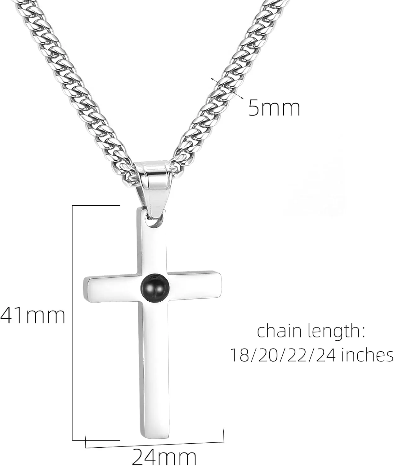 Cross Necklace for Men - Stainless Steel Silver Cross Necklace, Engraved Bible Verse and Love Cross Pendant with Cuban link Chain, Faith Jewelry Gifts for Men Women and Boys, 5mm Width with 18-24 Inch