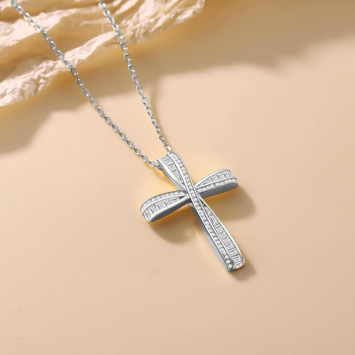 Cross Necklace for Women, 925 Sterling Silver 18K Gold Plated Cross Necklaces for Women, Cross Pendant with 5A Cubic Zirconia Diamond, Birthday Christmas Jewelry Gifts for Women Her Wife