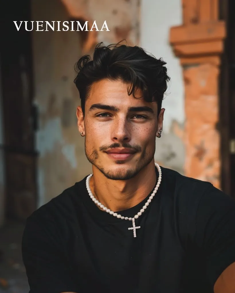 Cross Pearl Necklace for Men Stainless Steel Necklace 10mm Double Layered Cuban Link Fashion Jewelry Baptism Gifts for Him
