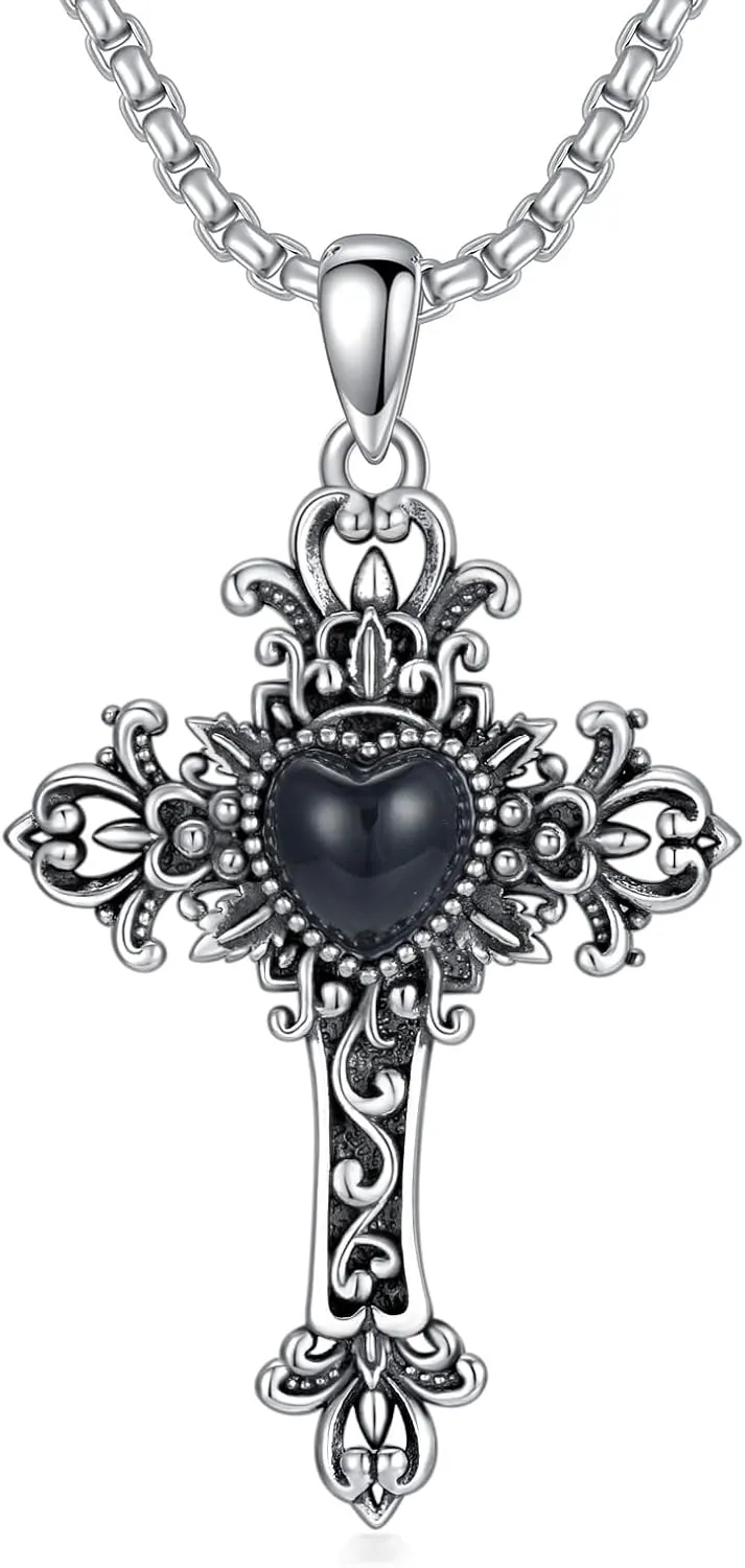 Cross Pendant Necklace | 925 Silver Oxidized Finish | Adjustable 18 2" Chain for Men & Women | Symbol of Protection Gift