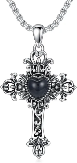 Cross Pendant Necklace | 925 Silver Oxidized Finish | Adjustable 18 2" Chain for Men & Women | Symbol of Protection Gift
