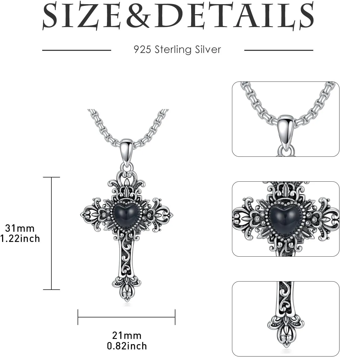 Cross Pendant Necklace | 925 Silver Oxidized Finish | Adjustable 18 2" Chain for Men & Women | Symbol of Protection Gift