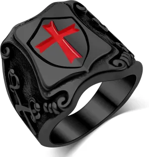 Cross Ring for Men Stainless Steel Celtic Knot Ring, 18K Gold/Black Metal, Retro Religious Chrisitan Cross Ring Norse Viking Battle Axe Cross Ring, Size 7-13, with Gift Box