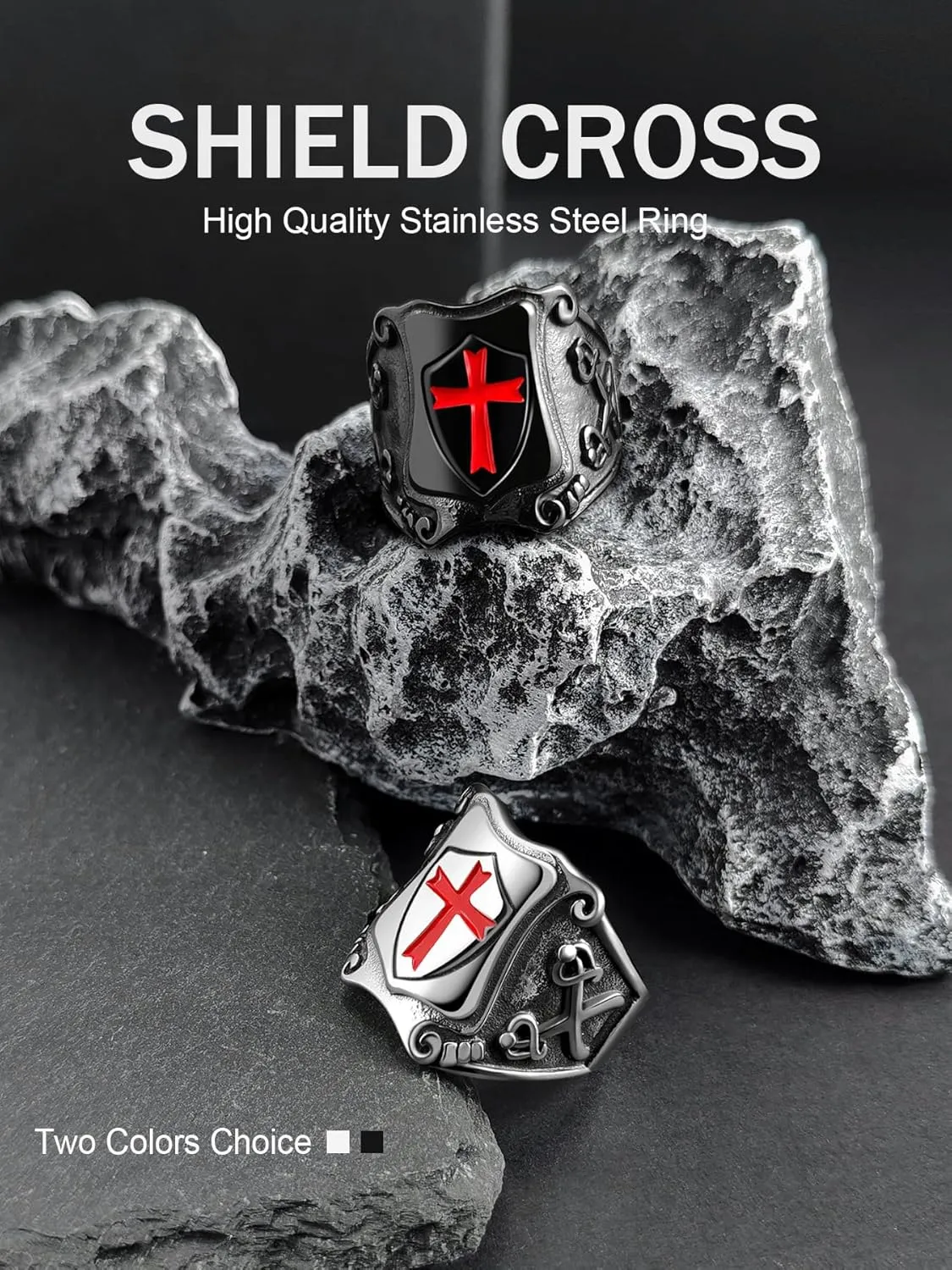 Cross Ring for Men Stainless Steel Celtic Knot Ring, 18K Gold/Black Metal, Retro Religious Chrisitan Cross Ring Norse Viking Battle Axe Cross Ring, Size 7-13, with Gift Box