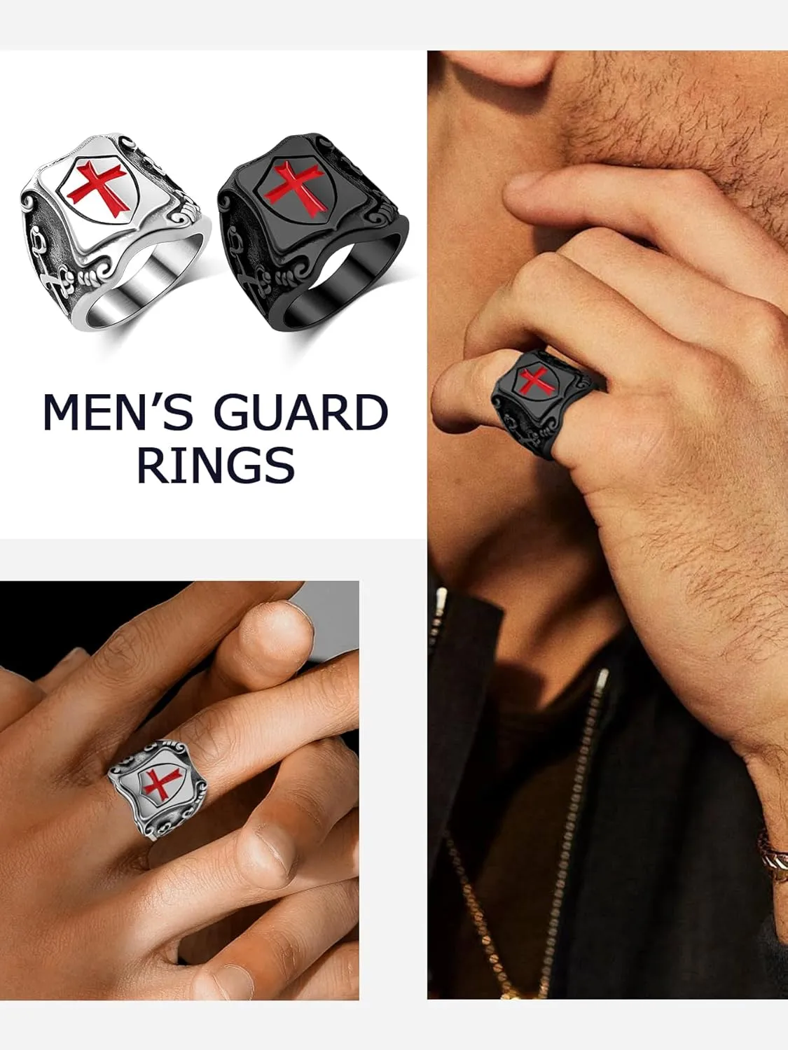 Cross Ring for Men Stainless Steel Celtic Knot Ring, 18K Gold/Black Metal, Retro Religious Chrisitan Cross Ring Norse Viking Battle Axe Cross Ring, Size 7-13, with Gift Box