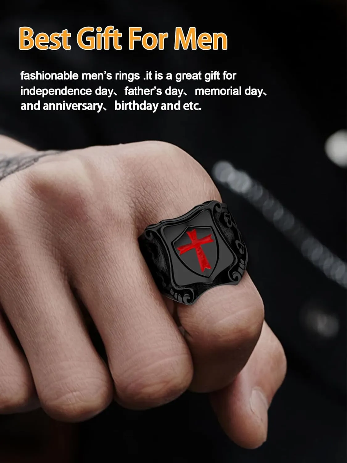 Cross Ring for Men Stainless Steel Celtic Knot Ring, 18K Gold/Black Metal, Retro Religious Chrisitan Cross Ring Norse Viking Battle Axe Cross Ring, Size 7-13, with Gift Box