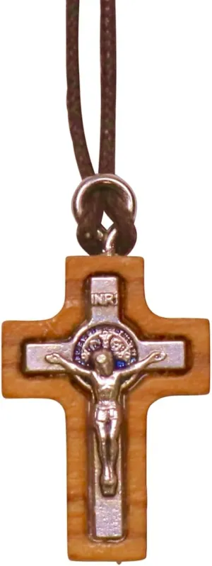 Crucifix Olive Wood & Silver Toned Metal Necklace  Hand-Carved Jesus Pendant  Religious Jewelry from the Holy Land