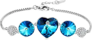 Crystal Bracelet for Women 14K White Gold Heart Charm Artificial Diamond Wrist Jewelry Adjustable 7-8 inches