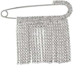 Crystal Chain Safety Pin Lapel Brooch for Women Girls Hanging Rhinestone Tassel Paved CZ Brooches Pins Sparkling Jewelry Gifts for Sweater Hat Dress Suit Accessories