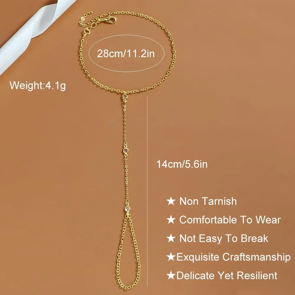 Crystal Finger Ring Bracelet Hand Chain Non Tarnish Slave Bohemian Rhinestone Simple Hand Jewelry Wrist for Women Gift