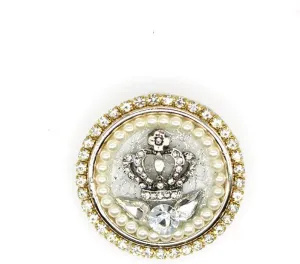 Crystal Pearl Round Crown Brooch Pin Elegant Shiny Rhinestone Royal Princess Safety Brooches Dress Sweater Coat Pins Gold Plated Fashion Jewelry for Women Men