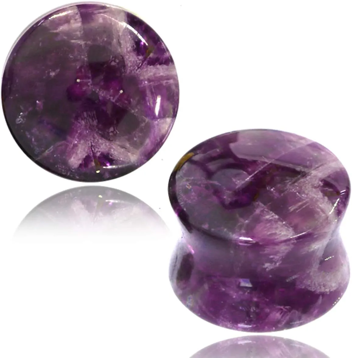Crystal Stone Plugs | Double Flared Saddle Gauges for Ear Stretching | Amethyst and Turquoise Designs | Beautiful, Balancing, and Unique
