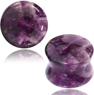 Crystal Stone Plugs | Double Flared Saddle Gauges for Ear Stretching | Amethyst and Turquoise Designs | Beautiful, Balancing, and Unique