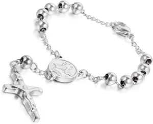 Cupimatch Religious Stainless Steel Beaded Rosary Cross Charm Bracelet for Men Women 8.6", Gold