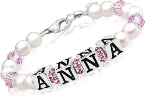 Custom Baby Bracelets for Girls | Sterling Silver alphabet beads with your Name and European Crystals | Personalized Baby Birthday Gifts | Baby Jewelry for NewBorn, infant, Teens and adults