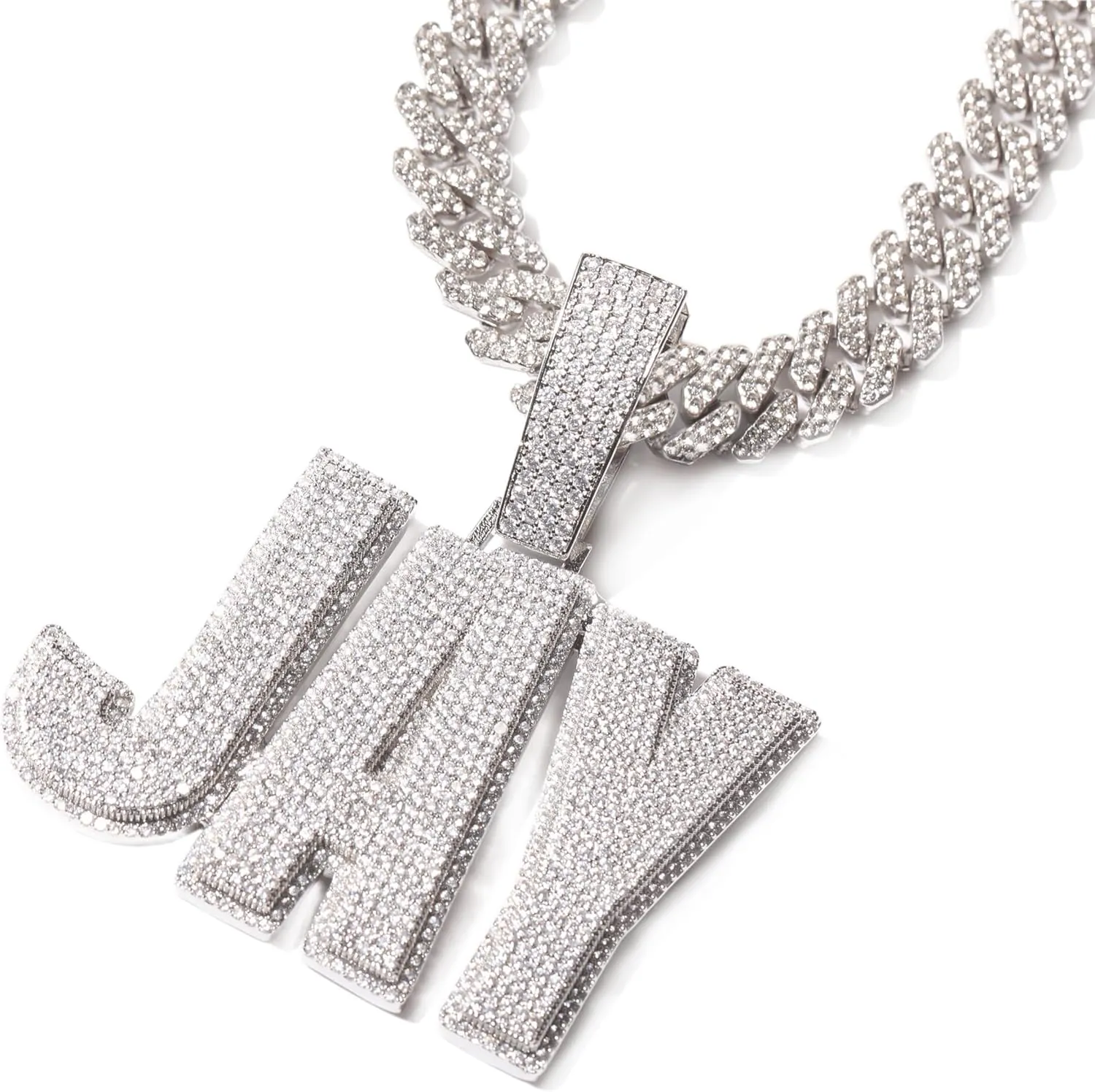 Custom Iced Out Big Name Pendant With 12mm Cuban Link Chain Solid Back Personalized Two-Tone Initial Letters Necklace Hip Hop Jewelry Gifts for Men Women