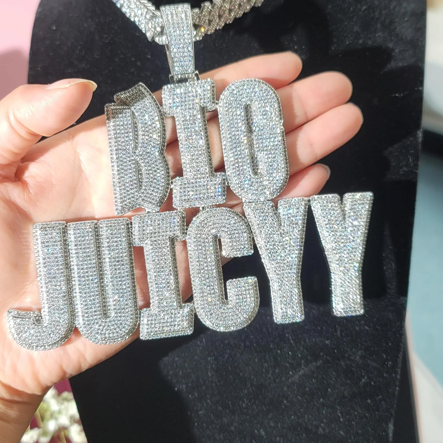 Custom Iced Out Big Name Pendant With 12mm Cuban Link Chain Solid Back Personalized Two-Tone Initial Letters Necklace Hip Hop Jewelry Gifts for Men Women
