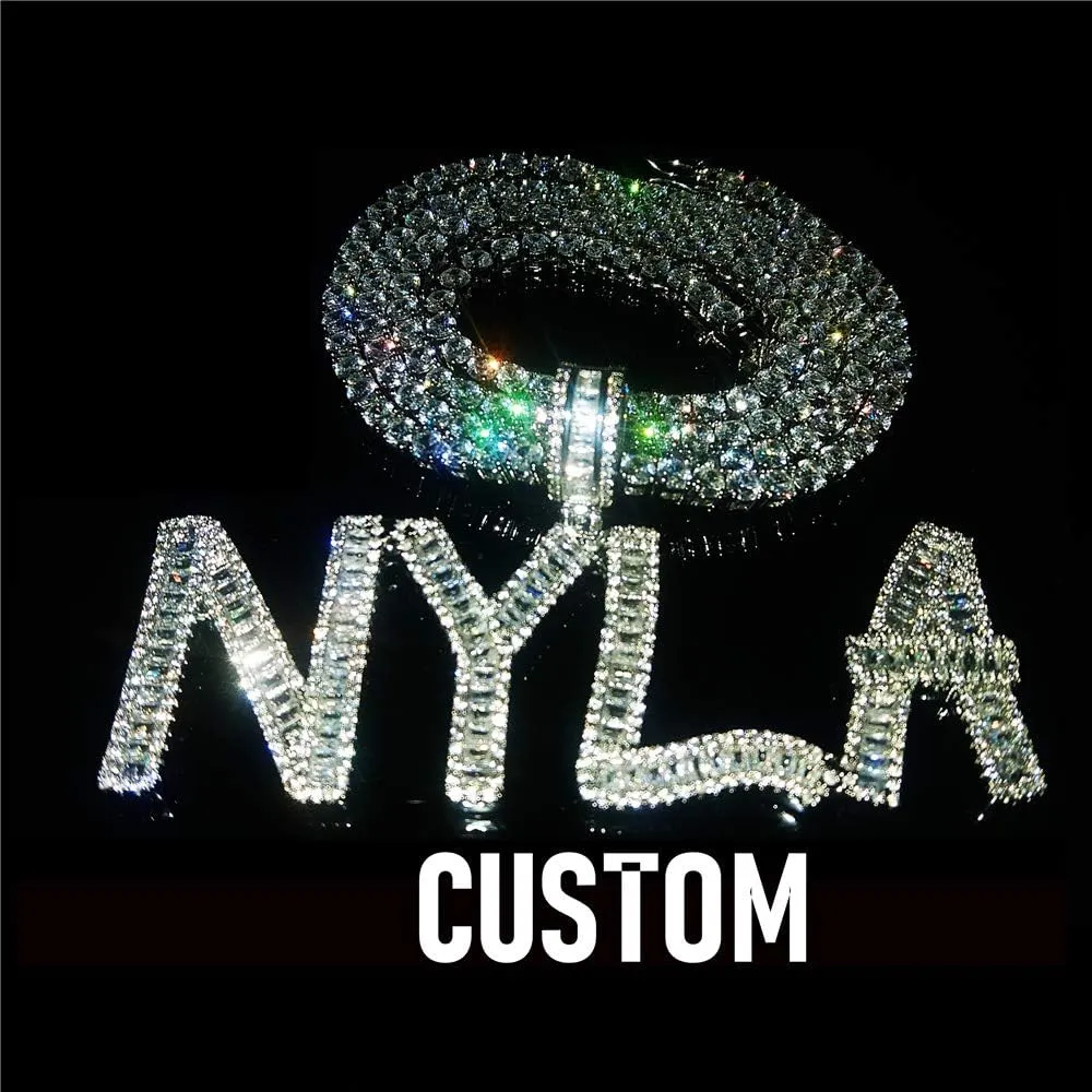 Custom Iced Out Nameplate Necklace Tennis Chain Cubic Zircon letters Pendant Hip Hop Name Choker Charm 18K Gold Silver Color Hip Hop Jewelry Gift for him/her