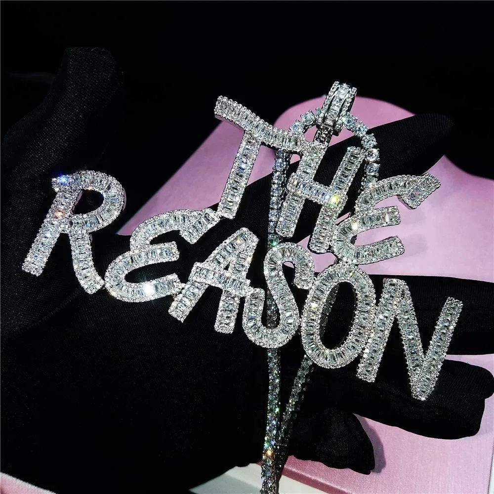 Custom Iced Out Nameplate Necklace Tennis Chain Cubic Zircon letters Pendant Hip Hop Name Choker Charm 18K Gold Silver Color Hip Hop Jewelry Gift for him/her