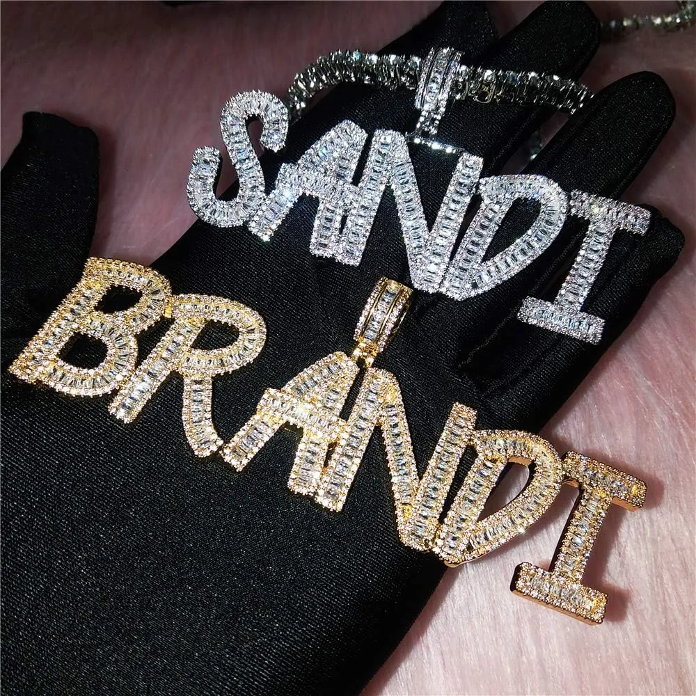 Custom Iced Out Nameplate Necklace Tennis Chain Cubic Zircon letters Pendant Hip Hop Name Choker Charm 18K Gold Silver Color Hip Hop Jewelry Gift for him/her