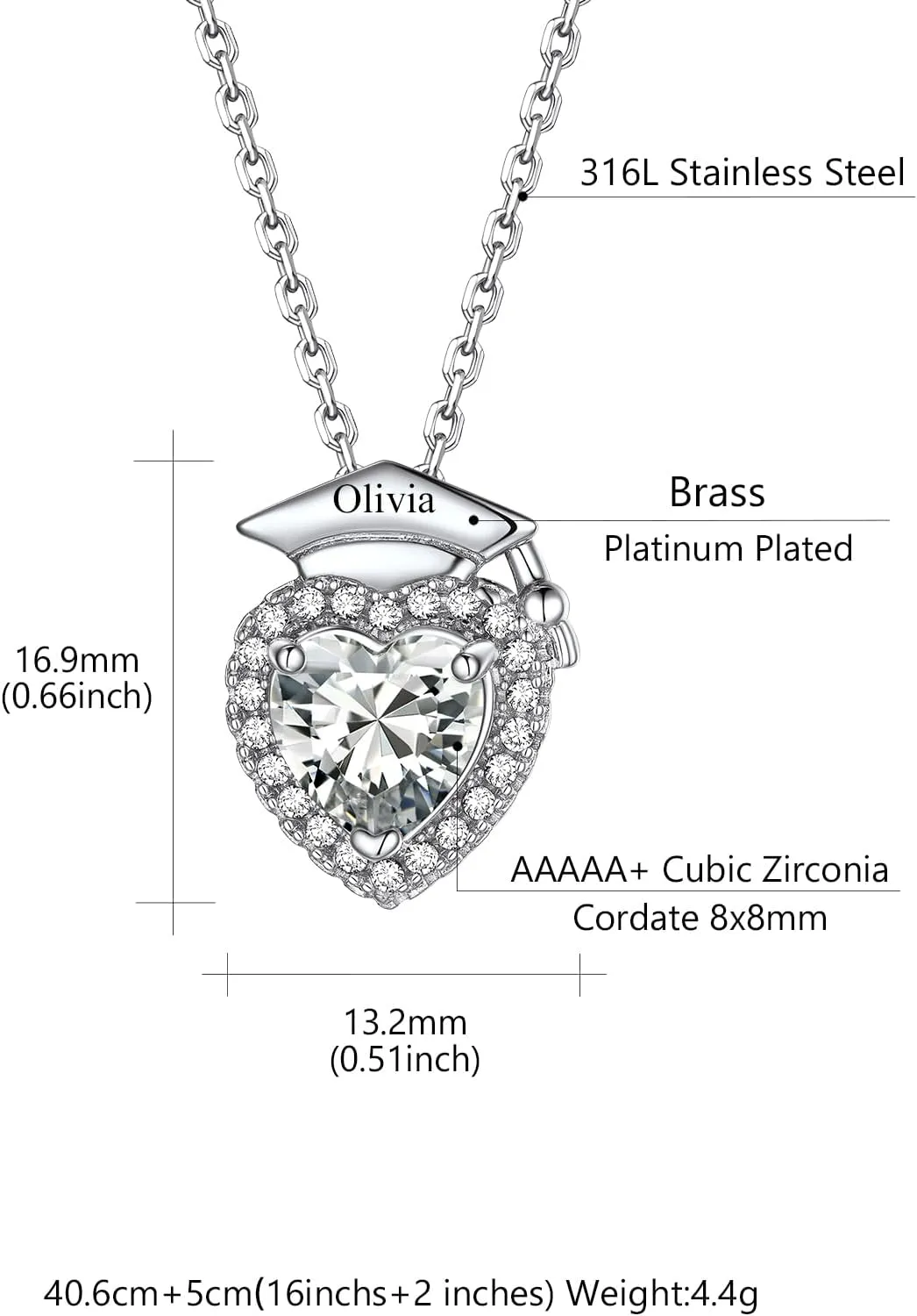 Custom4U Personalized Graduation Necklace - Custom Name Necklaces for Women 14K Gold Plated Heart Pendant with Birthstone Graduation Jewelry Class of 2025 Gifts for College High School