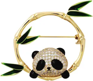 Cute Bamboo Panda Pins Brooch for Women Men Rhinestone Lovely Bear Enamel Brooches DIY Accessories Corsage for Hat Bag Suit Tie Fashion Animal Lapel Pin Jewelry Animal Gift Ornament for Wife Friends