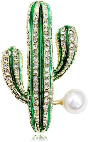 Cute Cactus Brooch Pin for Women Girls Faux Pearl Rhinestone Crystal Lapel Pin Clip Sweater Scarves Hats Backpacks Badge Jackets Corsage Brooches Pins Dainty Jewelry Christmas Birthday Gifts