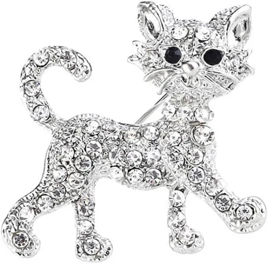 Cute Cat Brooch Pin Crystal Alloy Cat Brooch Sparkling Lucky Cats Broochs for Woman Girl Teens