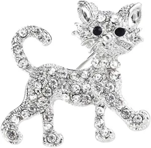 Cute Cat Brooch Pin Crystal Alloy Cat Brooch Sparkling Lucky Cats Broochs for Woman Girl Teens