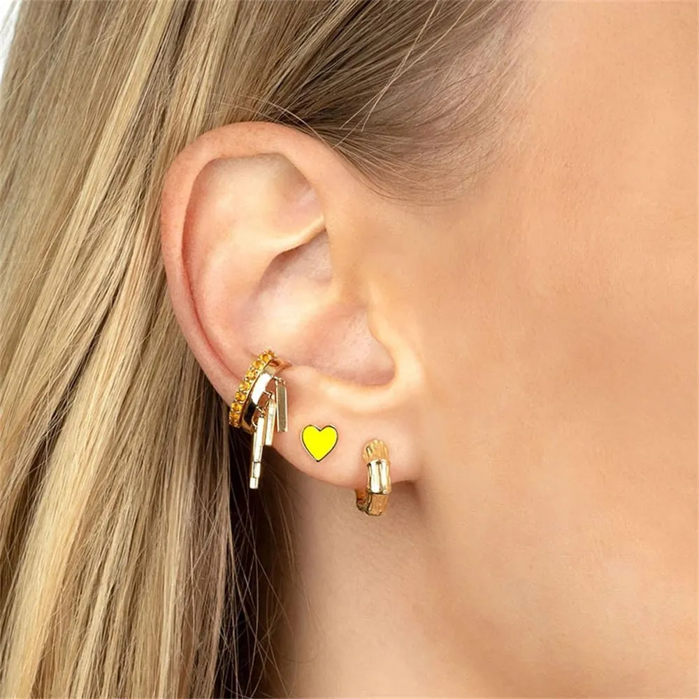 Cute Colorful Heart Cartilage Small Stud Earrings for Women Little Dainty Enamel Sterling Silver Post Gold Plated Hearted Love Tiny Studs Hypoallergenic Fashion Jewelry Gift Her Daughter