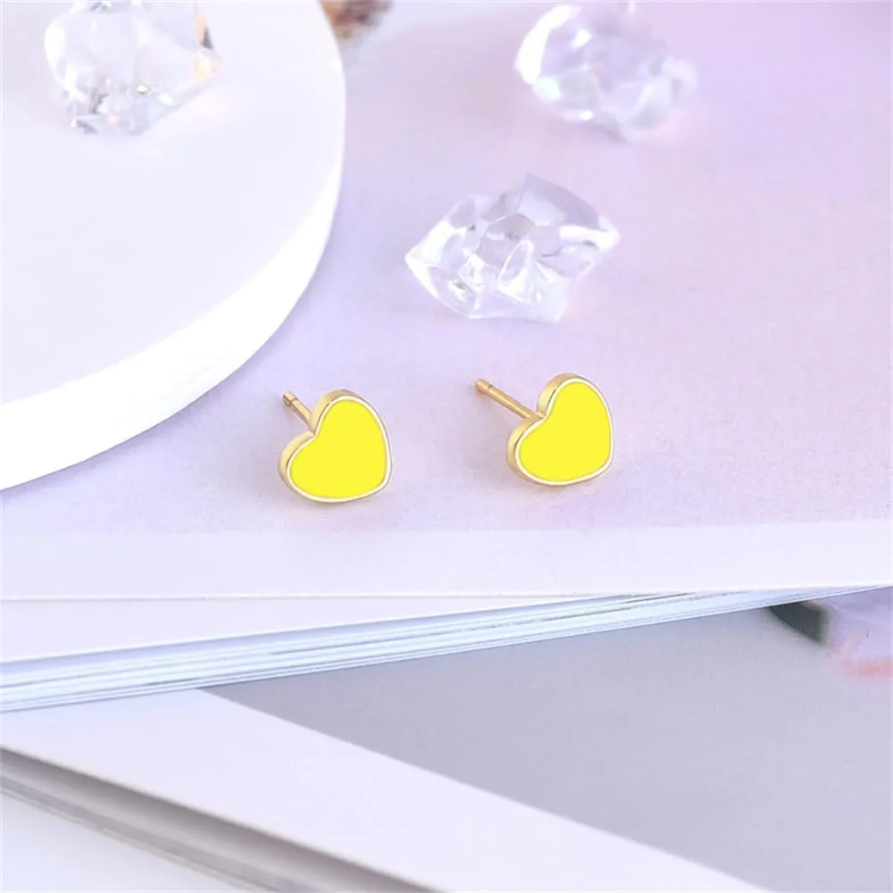 Cute Colorful Heart Cartilage Small Stud Earrings for Women Little Dainty Enamel Sterling Silver Post Gold Plated Hearted Love Tiny Studs Hypoallergenic Fashion Jewelry Gift Her Daughter