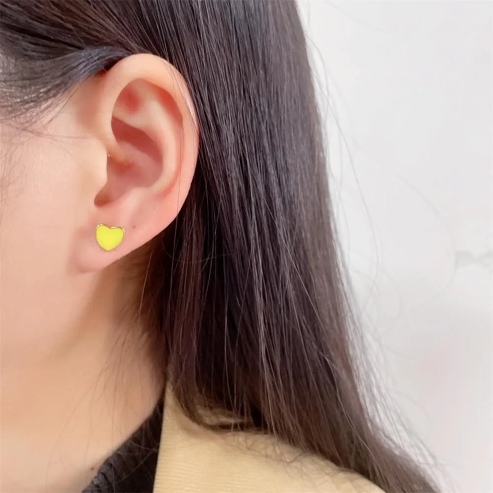 Cute Colorful Heart Cartilage Small Stud Earrings for Women Little Dainty Enamel Sterling Silver Post Gold Plated Hearted Love Tiny Studs Hypoallergenic Fashion Jewelry Gift Her Daughter