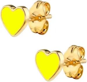 Cute Colorful Heart Cartilage Small Stud Earrings for Women Little Dainty Enamel Sterling Silver Post Gold Plated Hearted Love Tiny Studs Hypoallergenic Fashion Jewelry Gift Her Daughter