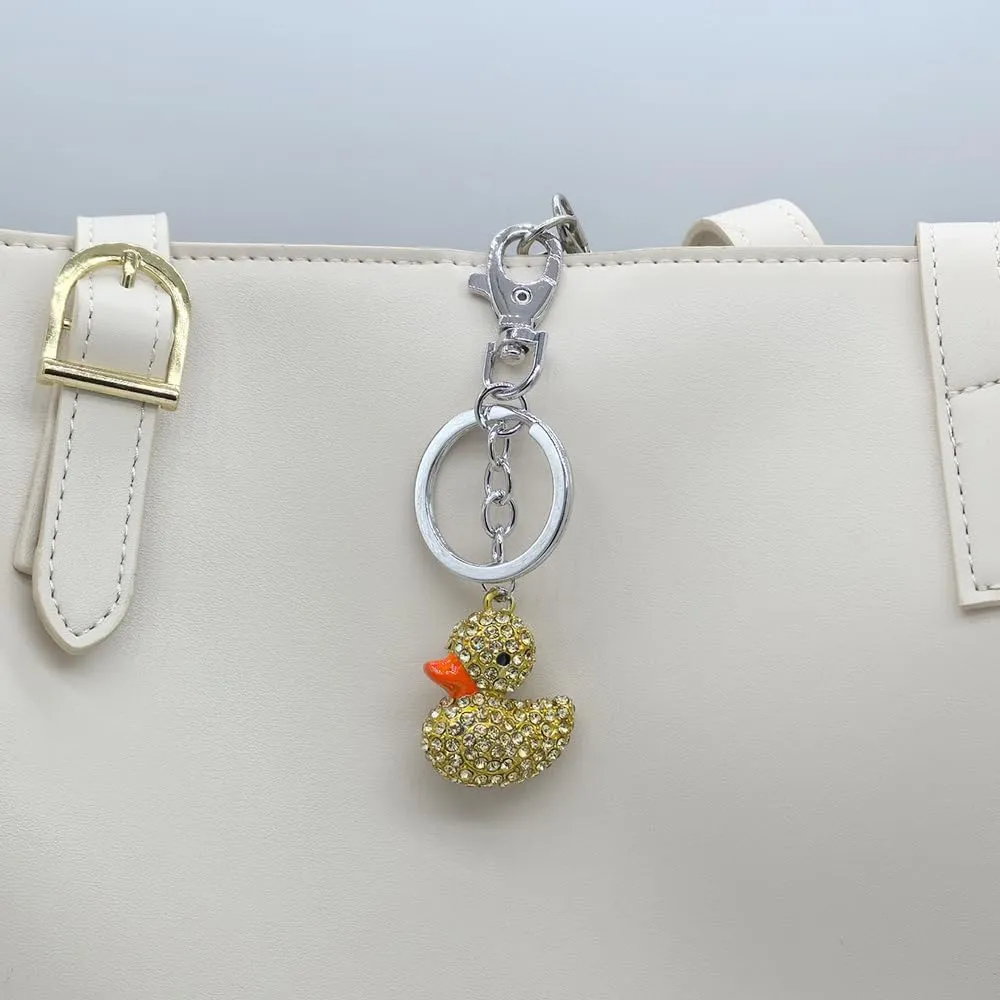 Cute Crystal Rhinestone Animal Duck Car Key Chain Ring Charm Sparkling Duck Keychain Pendant For Women Girls Purse