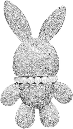 Cute CZ Rabbit Lapel Brooch Pin for Women Girls Paved Crystal Faux Pearl Bunny Animal Brooches Clip Collar Sweater Hat Jacket Shirt Dress Pins Dainty Easter Jewelry Gifts Clothes Accessories
