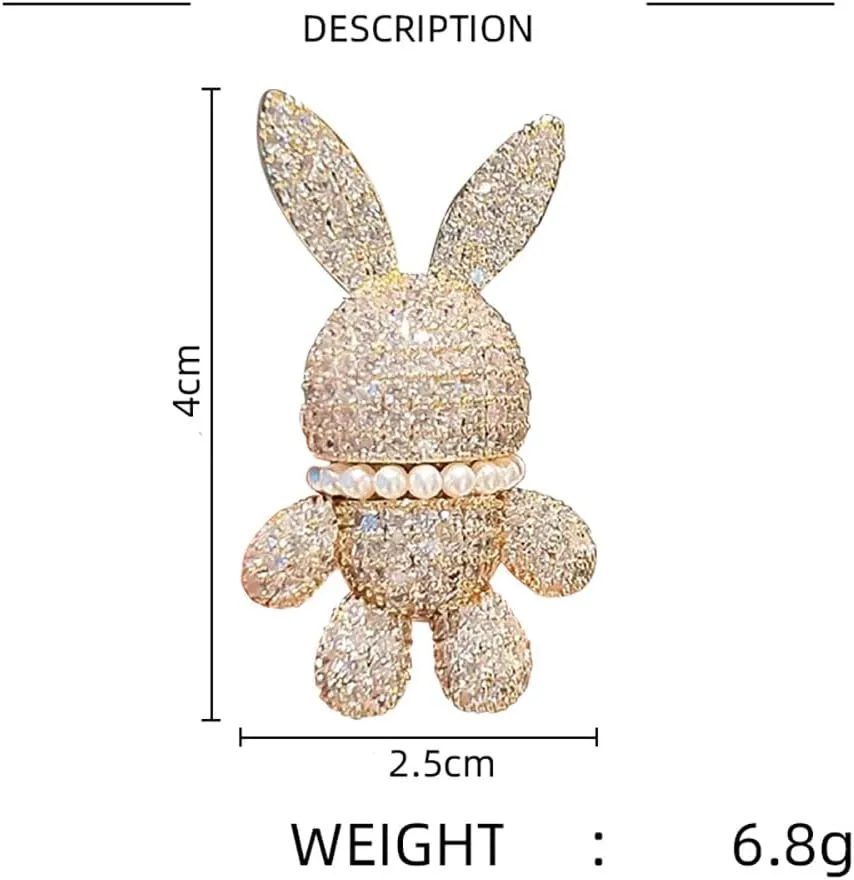 Cute CZ Rabbit Lapel Brooch Pin for Women Girls Paved Crystal Faux Pearl Bunny Animal Brooches Clip Collar Sweater Hat Jacket Shirt Dress Pins Dainty Easter Jewelry Gifts Clothes Accessories